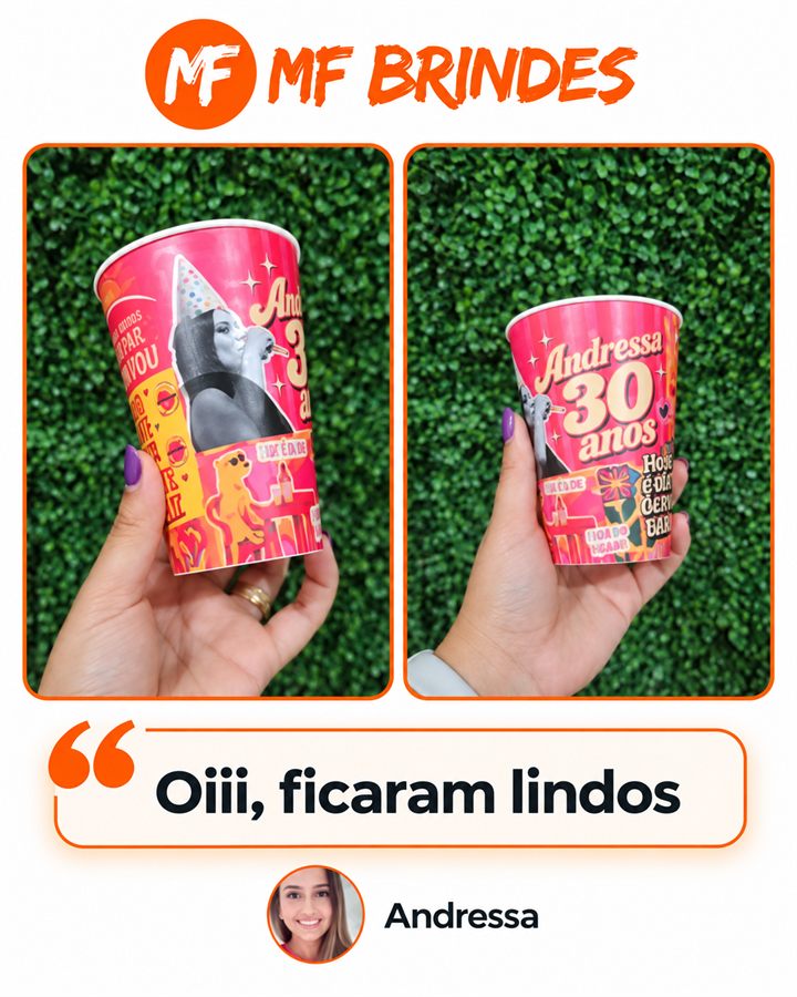 Depoimento de Andressa sobre os copos personalizados